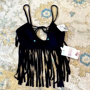 ✌️NWT,Eco Peace, Black, Fringed Bikini Top, AWESOME, M